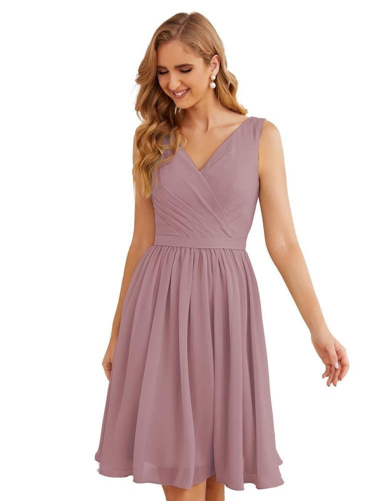 Numbersea V-Neck Bridesmaid Dresses Chiffon Short Knee Length Formal Prom Gowns for Women Party Homecoming  SEA28062