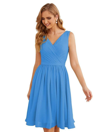 Numbersea V-Neck Bridesmaid Dresses Chiffon Short Knee Length Formal Prom Gowns for Women Party Homecoming  SEA28062