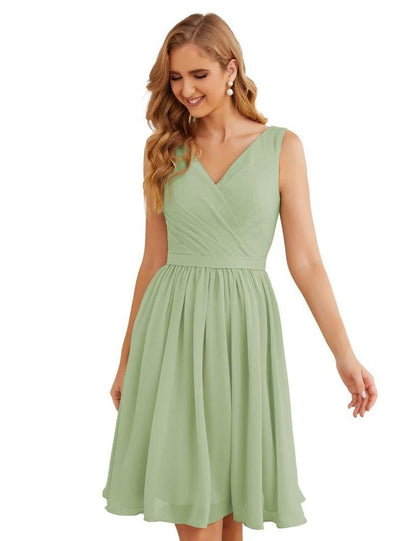 Numbersea V-Neck Bridesmaid Dresses Chiffon Short Knee Length Formal Prom Gowns for Women Party Homecoming  SEA28062