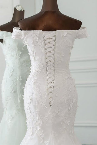 Off Shoulder Lace-up Applique Pretty Mermaid Elegant Wedding Dresses