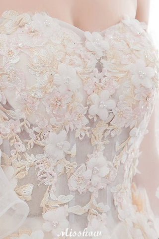 Off-the-shoulder Aline Ball Gown Floor Length Appliques Tulle Wedding Dress