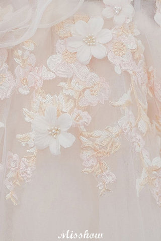 Off-the-shoulder Aline Ball Gown Floor Length Appliques Tulle Wedding Dress