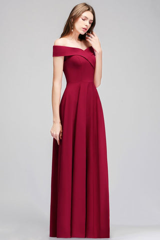Off-the-shoulder Floor Length Burgundy Party Dress