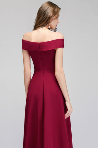 Off-the-shoulder Floor Length Burgundy Party Dress