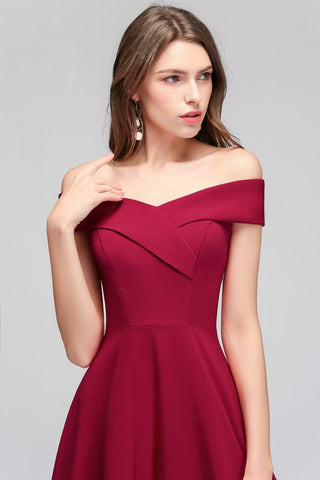 Off-the-shoulder Floor Length Burgundy Party Dress