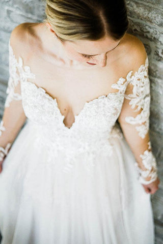 Off the Shoulder Long Sleeves Train Long Wedding Dress Bridal Gown  WD415