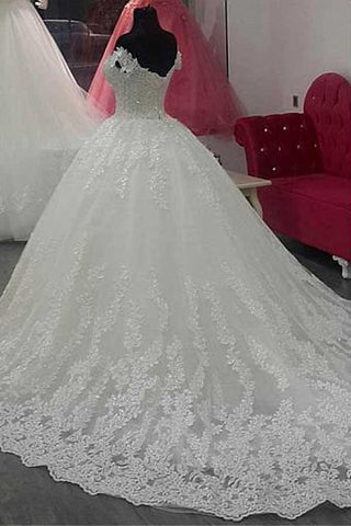 Off-the-shoulder Neckline Ball Gown Wedding Dress With Lace Appliques WD276