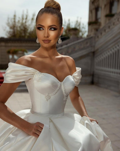 Off-the-Shoulder Sweetheart Ball Gown Satin Sleeveless Garden Bridal Dress