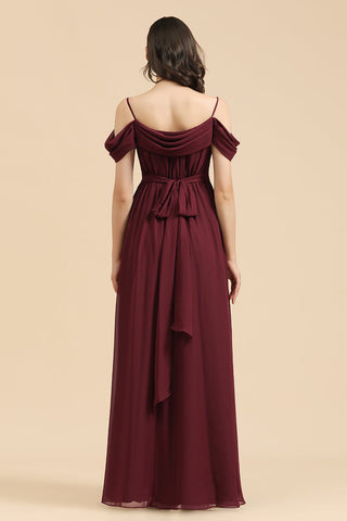 Off-the-Shoulder Sweetheart Burgundy Long Bridesmaid Dress With Slit