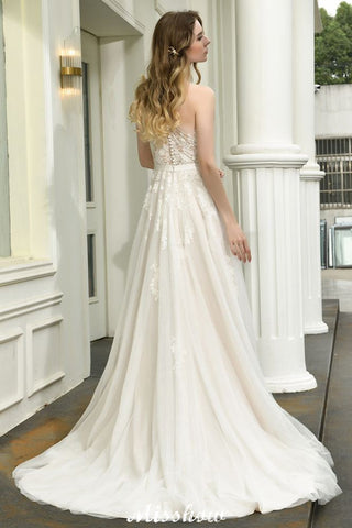 One Shoulder Aline Tulle Wedding Dress Sleeveless Spring Beach Bridal Gown