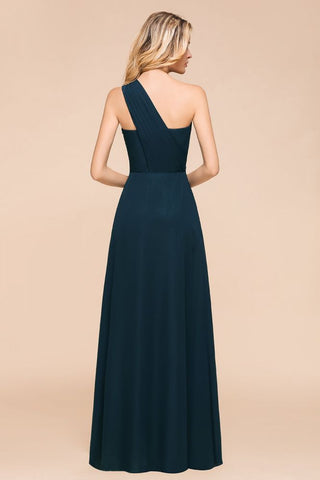 One Shoulder Floor-Length Bridesmaid Dress A-line Chiffon Wedding Party Dresses