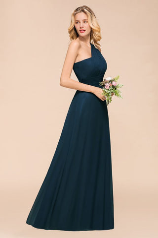 One Shoulder Floor-Length Bridesmaid Dress A-line Chiffon Wedding Party Dresses
