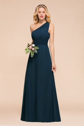 One Shoulder Floor-Length Bridesmaid Dress A-line Chiffon Wedding Party Dresses