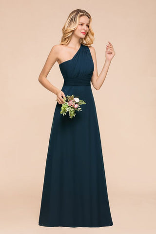 One Shoulder Floor-Length Bridesmaid Dress A-line Chiffon Wedding Party Dresses