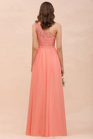 One Shoulder Floral Bridesmaid Dress Side Split Formal Wedding Guest Dress with Pocket