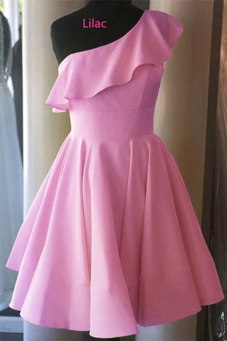 Vestido corto de fiesta amarillo con volantes y un solo hombro, modelo PD342