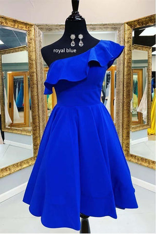 Vestido corto de fiesta amarillo con volantes y un solo hombro, modelo PD342