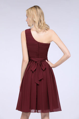 One-Shoulder Sleeveless Knee-Length Bridesmaid Dress with Ruffles Formal Party Dress