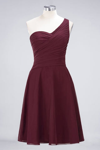 One-Shoulder Sweetheart Knee-Length Bridesmaid Dress Ruffles aline Party Dress