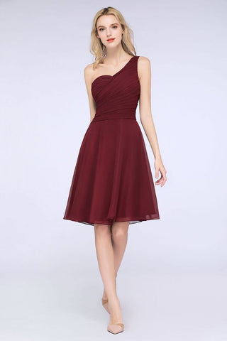 One-Shoulder Sweetheart Knee-Length Bridesmaid Dress Ruffles aline Party Dress