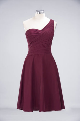 One-Shoulder Sweetheart Knee-Length Bridesmaid Dress Ruffles aline Party Dress