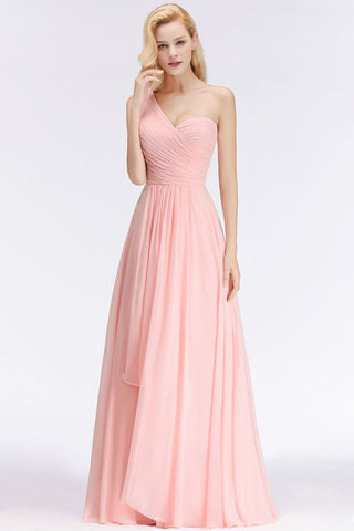 One-shoulder Sweetheart Ruffles Chiffon Bridesmaid Dress Aline Evening Dress