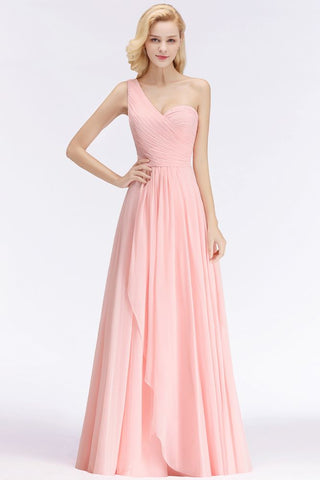 One-shoulder Sweetheart Ruffles Chiffon Bridesmaid Dress Aline Evening Dress
