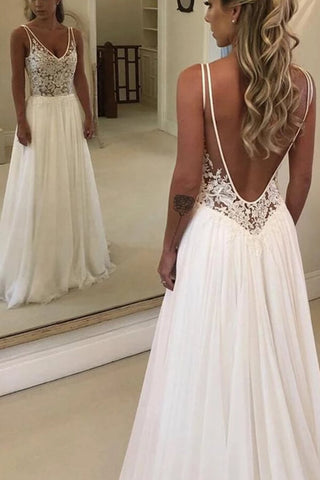 Open Back V-neck Lace Chiffon Wedding Dress