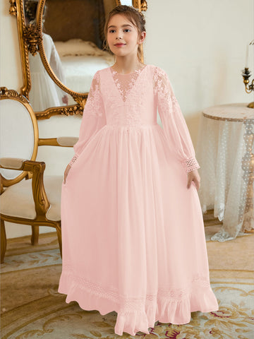 A-line Chiffon Floor-length Ivory First Communion Dress