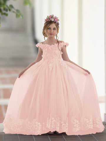 Ball-Gown/Princess Lace Sweep Train Pink Birthday Dress