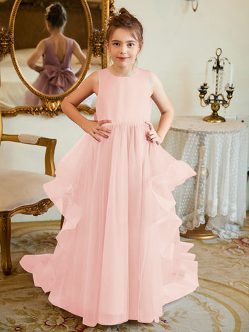 Ball-Gown/Princess Satin Tulle Floor-length Flower Girl Dress
