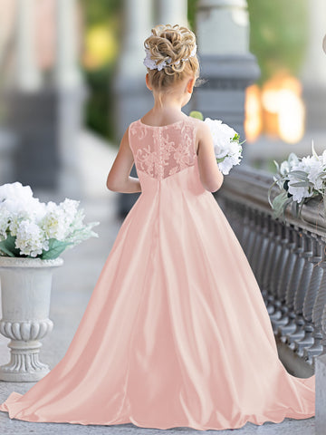 A-line Lace Satin Floor-length First Communion Flower Girl Dress