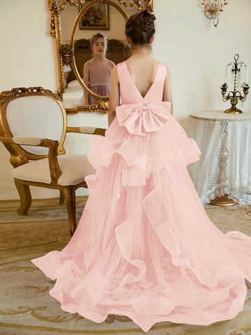 Ball-Gown/Princess Satin Tulle Floor-length Flower Girl Dress