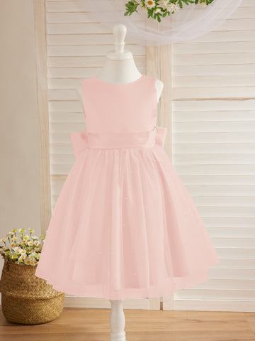 Ball-Gown/Princess Satin Tulle Knee-length Flower Girl Dress