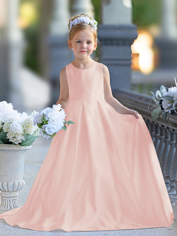 A-line Lace Satin Floor-length First Communion Flower Girl Dress