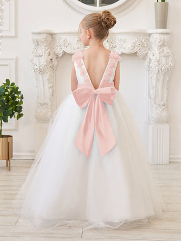 Ball-Gown/Princess 3d Flower Tulle Floor-length Ivory Flower Girl Dress