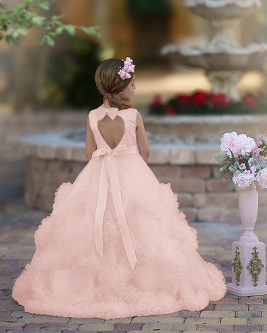 A-line Satin Tulle Floor-length Cascading Ruffles Flower Girl Dress