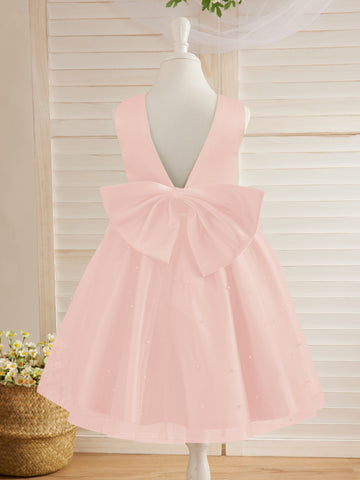 Ball-Gown/Princess Satin Tulle Knee-length Flower Girl Dress