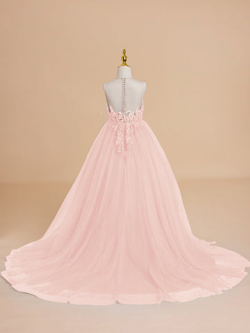 Ball-Gown/Princess Tulle Sweep Train Flower Girl Dress