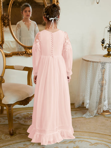 A-line Chiffon Floor-length Ivory First Communion Dress