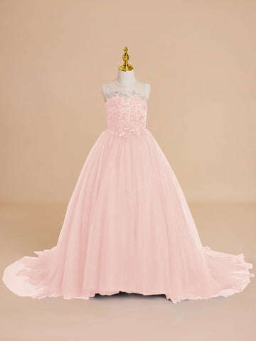 Ball-Gown/Princess Tulle Sweep Train Flower Girl Dress