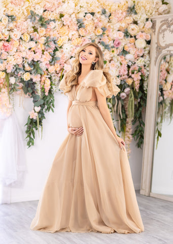 Puff Sleeve Maternity Dresses For Baby Shower Chiffon Maternity Dress