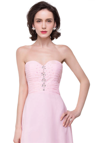 Pink A-line Hi-Lo Sweetheart Ruffle Chiffon Bridesmaid Dresses