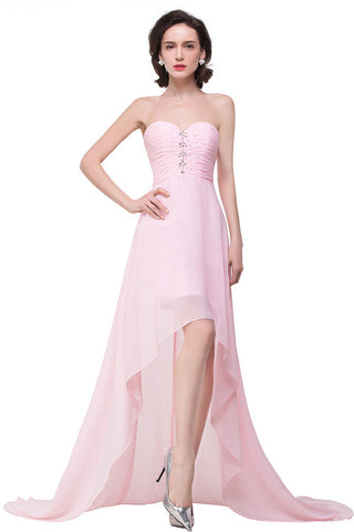 Pink A-line Hi-Lo Sweetheart Ruffle Chiffon Bridesmaid Dresses
