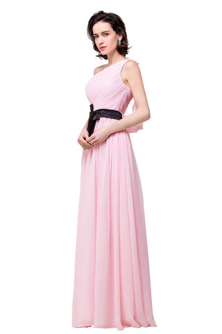 Pink A-line One-shoulder Ruffle Chiffon Bridesmaid Dresses