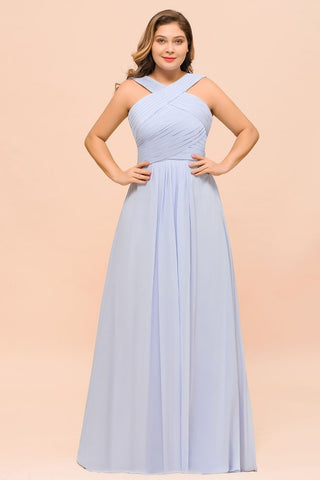 Plus Size Lavender Bridesmaid Dress Halter Floor Length Wedding Guest Dress
