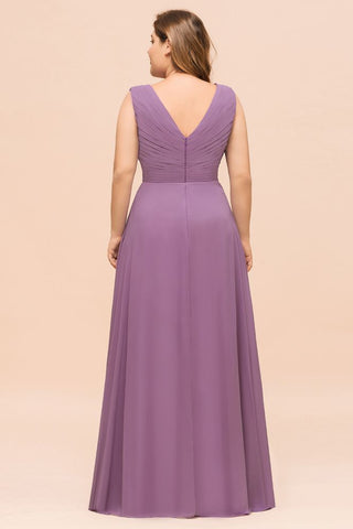 Plus Size Purple Bridesmaid Dress Maxi Chiffon Wedding Guest Dress