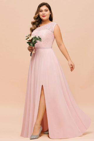 Plus Size Sleeveless aline Bridesmaid Dress Long Side Split Wedding Party Dress