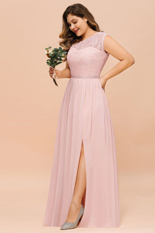 Plus Size Sleeveless aline Bridesmaid Dress Long Side Split Wedding Party Dress