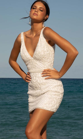 Jeweled Waistband Sleeveless Short Bridal Dress